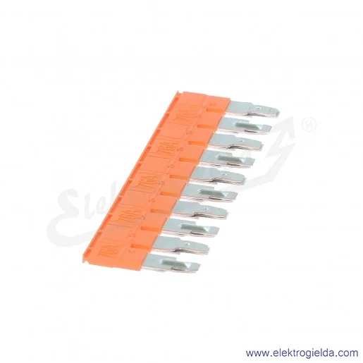 Mostek grzebieniowy JB10-10 10-polowy izolowany 76A pomarańczowy do złączek ZS i ZK 10mm Mostek grzebieniowy JB10-10 10-polowy izolowany 76A pomarańczowy do złączek ZS i ZK 10mm