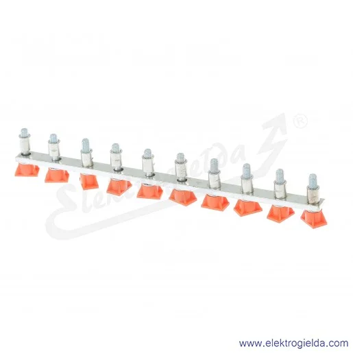 Mostek grzebieniowy JB16-10 10-polowy izolowany 125A pomarańczowy do złączek ZS 16mm Mostek grzebieniowy JB16-10 10-polowy izolowany 125A pomarańczowy do złączek ZS 16mm