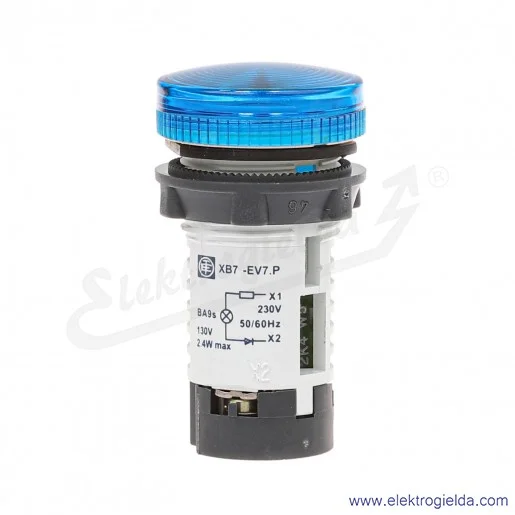Lampka sygnalizacyjna niebieska Un 250V do źródeł światła z bagnetem Ba9s Lampka sygnalizacyjna niebieska Un 250V do źródeł światła z bagnetem Ba9s