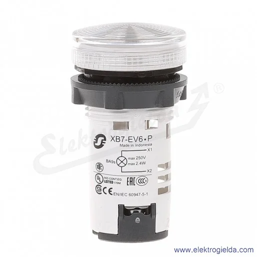 XB7EV67P Lampka sygnalizacyjna bezbarwna Un 250V do źródeł światła z bagnetem Ba9s XB7EV67P Lampka sygnalizacyjna bezbarwna Un 250V do źródeł światła z bagnetem Ba9s