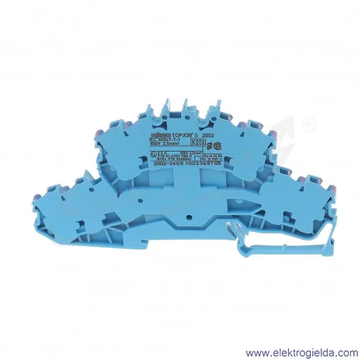 Złączka sprężynowa  2002-2409 2,5mm2 niebieska z fioletowym nadrukiem dwupiętrowa 8-przewodowa z mostkowaniem wewnętrznym, TopJo Złączka sprężynowa  2002-2409 2,5mm2 niebieska z fioletowym nadrukiem dwupiętrowa 8-przewodowa z mostkowaniem wewnętrznym, TopJo