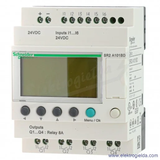 Przekaźnik programowalny SR2A101BD ZELIO LOGIC, 6 wejść cyfrowych, 4 wyjścia cyfrowe, 24VDC Przekaźnik programowalny SR2A101BD ZELIO LOGIC, 6 wejść cyfrowych, 4 wyjścia cyfrowe, 24VDC