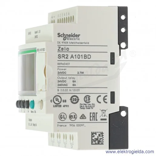 Przekaźnik programowalny SR2A101BD ZELIO LOGIC, 6 wejść cyfrowych, 4 wyjścia cyfrowe, 24VDC Przekaźnik programowalny SR2A101BD ZELIO LOGIC, 6 wejść cyfrowych, 4 wyjścia cyfrowe, 24VDC
