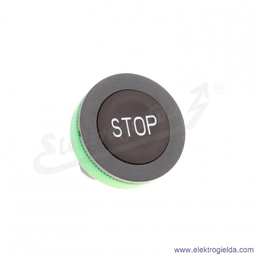 Główka przycisku ZB5FA234 wpuszczany 30mm biały napis "STOP" na czarnym tle Główka przycisku ZB5FA234 wpuszczany 30mm biały napis "STOP" na czarnym tle