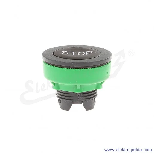 Główka przycisku ZB5FA234 wpuszczany 30mm biały napis "STOP" na czarnym tle Główka przycisku ZB5FA234 wpuszczany 30mm biały napis "STOP" na czarnym tle
