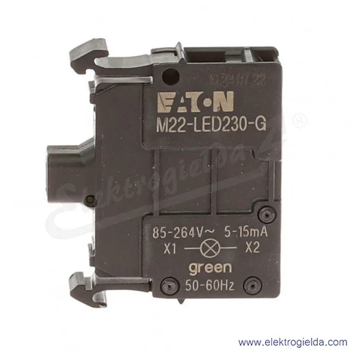 Moduł LED 216565, M22-LED230-G, zielony, 230VAC, montaż czołowy, zaciski śrubowe Moduł LED 216565, M22-LED230-G, zielony, 230VAC, montaż czołowy, zaciski śrubowe