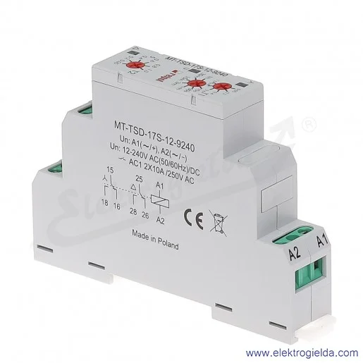 Przekaźnik czasowy jednofunkcyjny MT-TSD-17S-12-9240 2P 12...240VAC/DC, funkcja GWIAZDA-TRÓJKĄT Przekaźnik czasowy jednofunkcyjny MT-TSD-17S-12-9240 2P 12...240VAC/DC, funkcja GWIAZDA-TRÓJKĄT