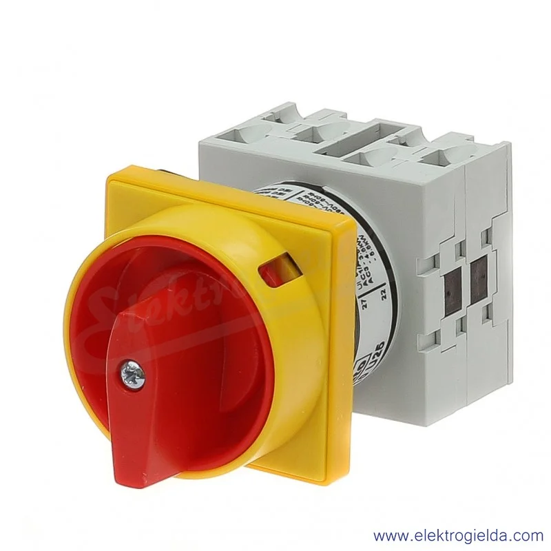 Łącznik krzywkowy GX1610U25 0-1, 3 tory 16A, AC3/400V 4,5KW, pokrętło żółto-czerwone z możliwością blokady, bez obudowy Łącznik krzywkowy GX1610U25 0-1, 3 tory 16A, AC3/400V 4,5KW, pokrętło żółto-czerwone z możliwością blokady, bez obudowy