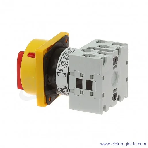 Łącznik krzywkowy GX1610U25 0-1, 3 tory 16A, AC3/400V 4,5KW, pokrętło żółto-czerwone z możliwością blokady, bez obudowy Łącznik krzywkowy GX1610U25 0-1, 3 tory 16A, AC3/400V 4,5KW, pokrętło żółto-czerwone z możliwością blokady, bez obudowy