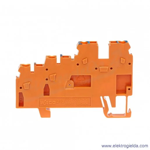 Złączka sygnałowa 270-564 zasilająca 3-piętrowa, wewnętrzny mostek, 2.5mm pomarańczowa Złączka sygnałowa 270-564 zasilająca 3-piętrowa, wewnętrzny mostek, 2.5mm pomarańczowa