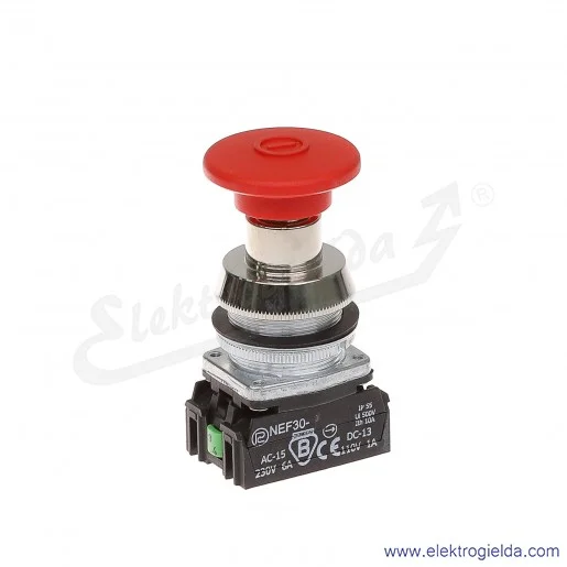 Przycisk awaryjny NEF30 DRcXY czerwony dłoniowy ryglowany wyciągany 30mm 1NO+1NC Przycisk awaryjny NEF30 DRcXY czerwony dłoniowy ryglowany wyciągany 30mm 1NO+1NC
