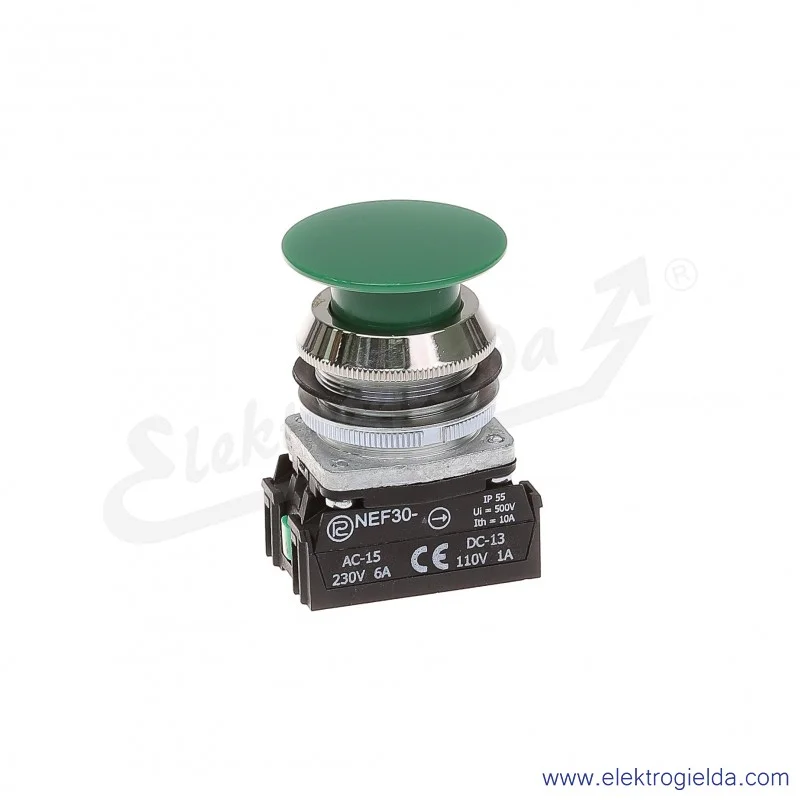 Przycisk dłoniowy NEF30 DzXY zielony impulsowy 30mm 1NO+1NC Przycisk dłoniowy NEF30 DzXY zielony impulsowy 30mm 1NO+1NC