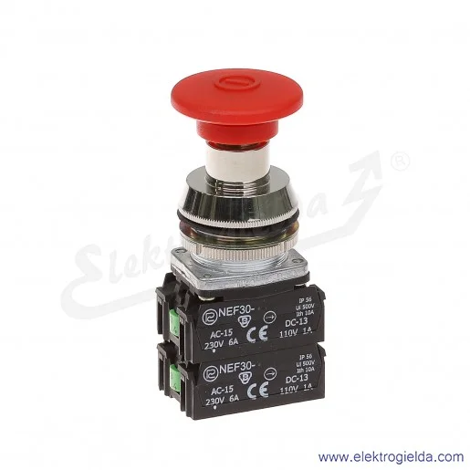 Przycisk awaryjny NEF30 DRc2X2Y czerwony dłoniowy ryglowany wyciągany 30mm 2NO+2NC Przycisk awaryjny NEF30 DRc2X2Y czerwony dłoniowy ryglowany wyciągany 30mm 2NO+2NC