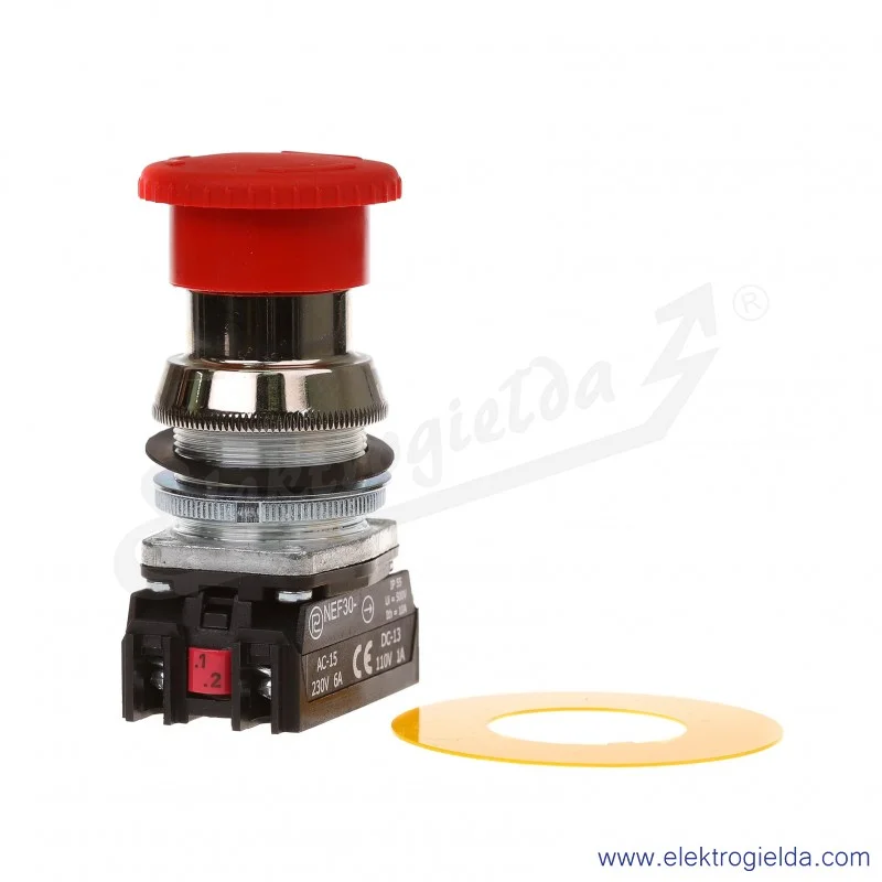 Przycisk awaryjny NEF30 DRPc2Y czerwony dłoniowy ryglowany 30mm 2NC Przycisk awaryjny NEF30 DRPc2Y czerwony dłoniowy ryglowany 30mm 2NC