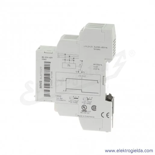 Przekaźnik nadzorczy 84873020, MWS, 208-480V AC, zanik i kolejność faz, napięcia Przekaźnik nadzorczy 84873020, MWS, 208-480V AC, zanik i kolejność faz, napięcia