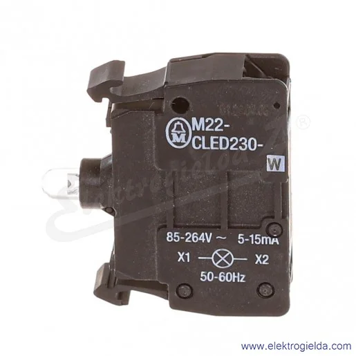 Blok podświetlający 216575, M22-CLED230-W, biały LED, 85..264VAC, montaż czołowy Blok podświetlający 216575, M22-CLED230-W, biały LED, 85..264VAC, montaż czołowy