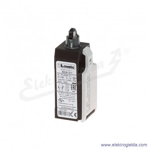 wyłącznik krańcowy KBB1S11 trzpień wciskany z rolką plastikową, styki 1NO+1NC, obudowa plastikowa IP65 wyłącznik krańcowy KBB1S11 trzpień wciskany z rolką plastikową, styki 1NO+1NC, obudowa plastikowa IP65