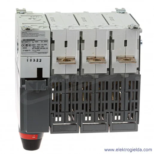Rozłącznik bezpiecznikowy 1SCA116742R1001, OS160GD03K, 160A, 3P, z napędem bezpośrednim, do NH000 i NH00 Rozłącznik bezpiecznikowy 1SCA116742R1001, OS160GD03K, 160A, 3P, z napędem bezpośrednim, do NH000 i NH00