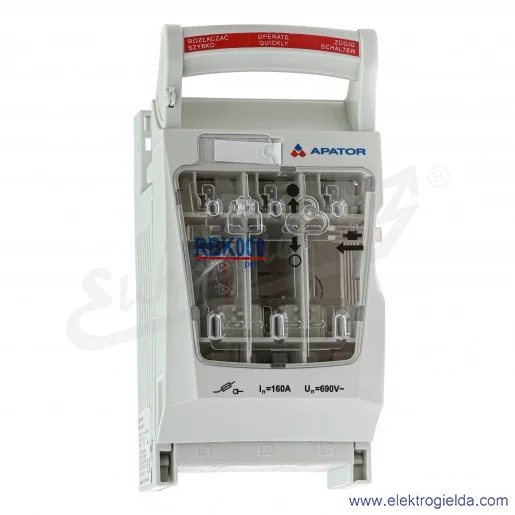 Rozłącznik izolacyjny bezpiecznikowy, RBK, 000-PRO-E, montaż TS35, 160A, zaciski mostkowe (S) 1,5-35 mm2 Rozłącznik izolacyjny bezpiecznikowy, RBK, 000-PRO-E, montaż TS35, 160A, zaciski mostkowe (S) 1,5-35 mm2