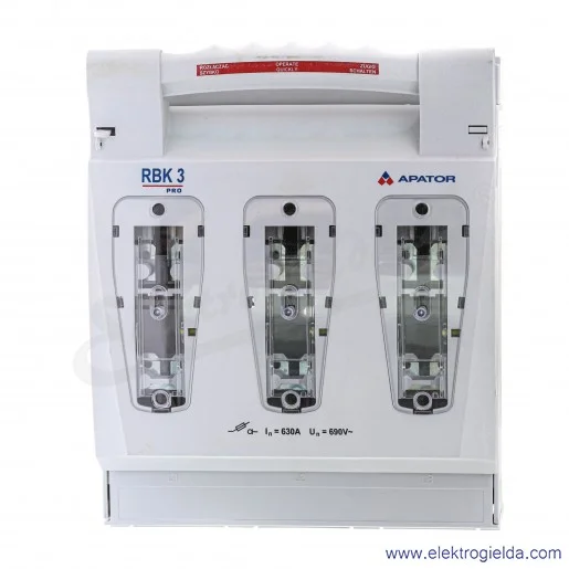 Rozłącznik izolacyjny bezpiecznikowy RBK-3, 630A, zaciski mostkowe (S) 50-185 mm2 Rozłącznik izolacyjny bezpiecznikowy RBK-3, 630A, zaciski mostkowe (S) 50-185 mm2