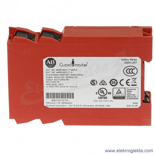 Przekaźnik bezpieczeństwa MSR126T, 24VAC/DC, 440R-N23117 Przekaźnik bezpieczeństwa MSR126T, 24VAC/DC, 440R-N23117