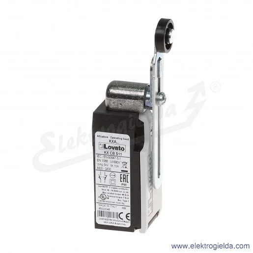 wyłącznik krańcowy KBF1S11 dźwignia uchylna regulowana z rolką plastikową 19mm, styki 1NO+1NC, obudowa plastikowa IP65 wyłącznik krańcowy KBF1S11 dźwignia uchylna regulowana z rolką plastikową 19mm, styki 1NO+1NC, obudowa plastikowa IP65