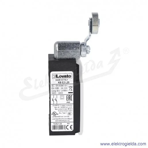 wyłącznik krańcowy KBE2S11 dźwignia uchylna z rolką metalową 19mm, styki 1NO+1NC, obudowa plastikowa wyłącznik krańcowy KBE2S11 dźwignia uchylna z rolką metalową 19mm, styki 1NO+1NC, obudowa plastikowa