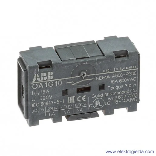 Styk pomocniczy 1SCA022353R4970, OA1G10, 1NO, do OT16-40F, OT16-40FT, OT63-80F Styk pomocniczy 1SCA022353R4970, OA1G10, 1NO, do OT16-40F, OT16-40FT, OT63-80F