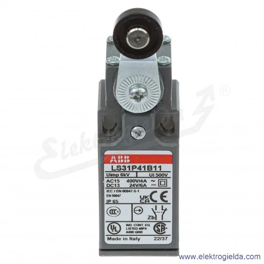 Wyłącznik krańcowy 1SBV010141R1211, LS31P41B11, 1NO1NC, 10A, dźwignia z rolką fi 18mm, z tworzywa Wyłącznik krańcowy 1SBV010141R1211, LS31P41B11, 1NO1NC, 10A, dźwignia z rolką fi 18mm, z tworzywa