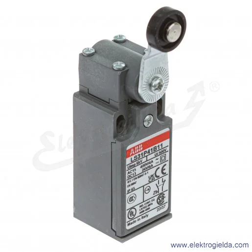 Wyłącznik krańcowy 1SBV010141R1211, LS31P41B11, 1NO1NC, 10A, dźwignia z rolką fi 18mm, z tworzywa Wyłącznik krańcowy 1SBV010141R1211, LS31P41B11, 1NO1NC, 10A, dźwignia z rolką fi 18mm, z tworzywa