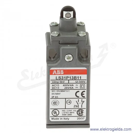 Wyłącznik krańcowy plastikowy 1SBV010113R1211, LS31P13B11, 1NO1NC, rolka 11mm, 250VDC, 400VAC, PG11 Wyłącznik krańcowy plastikowy 1SBV010113R1211, LS31P13B11, 1NO1NC, rolka 11mm, 250VDC, 400VAC, PG11