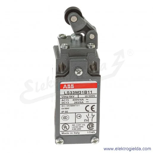 Wyłącznik krańcowy 1SBV013831R1211, LS33M31B11, 1NO1NC, 10A, dźwignia z rolką 12.5mm, metalowy Wyłącznik krańcowy 1SBV013831R1211, LS33M31B11, 1NO1NC, 10A, dźwignia z rolką 12.5mm, metalowy