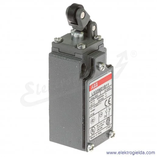 Wyłącznik krańcowy 1SBV013831R1211, LS33M31B11, 1NO1NC, 10A, dźwignia z rolką 12.5mm, metalowy Wyłącznik krańcowy 1SBV013831R1211, LS33M31B11, 1NO1NC, 10A, dźwignia z rolką 12.5mm, metalowy