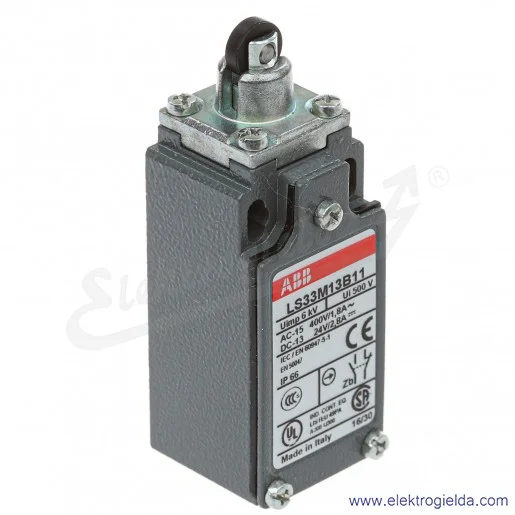 Wyłącznik krańcowy 1SBV013813R1211, LS33M13B11, 1NO1NC, 10A, trzpień z rolką 11mm, z tworzywa Wyłącznik krańcowy 1SBV013813R1211, LS33M13B11, 1NO1NC, 10A, trzpień z rolką 11mm, z tworzywa