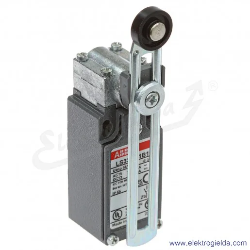 Wyłącznik krańcowy 1SBV013851R1211, LS33M51B11, 1NO1NC, 10A, dźwignia regulowana z rolką 18mm, metalowy Wyłącznik krańcowy 1SBV013851R1211, LS33M51B11, 1NO1NC, 10A, dźwignia regulowana z rolką 18mm, metalowy