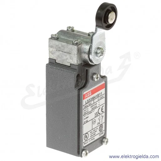 Wyłącznik krańcowy 1SBV013841R1211, LS33M41B11, 1NO1NC, 10A, dźwignia z rolką 18mm, metalowy Wyłącznik krańcowy 1SBV013841R1211, LS33M41B11, 1NO1NC, 10A, dźwignia z rolką 18mm, metalowy