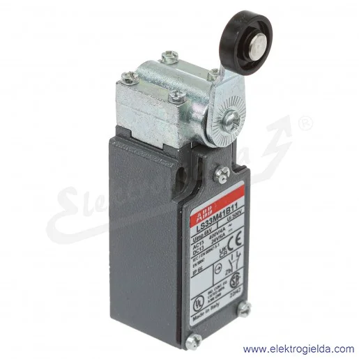 Wyłącznik krańcowy 1SBV013841R1211, LS33M41B11, 1NO1NC, 10A, dźwignia z rolką 18mm, metalowy Wyłącznik krańcowy 1SBV013841R1211, LS33M41B11, 1NO1NC, 10A, dźwignia z rolką 18mm, metalowy