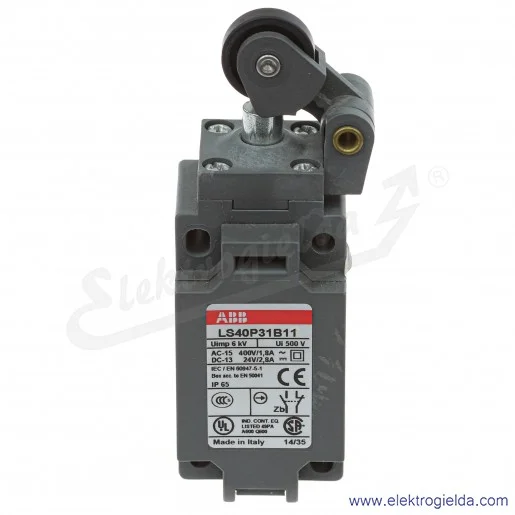 Wyłącznik krańcowy 1SBV010531R1211, LS40P31B11, 1NO1NC, Dźwignia z rolką 22mm, z tworzywa Wyłącznik krańcowy 1SBV010531R1211, LS40P31B11, 1NO1NC, Dźwignia z rolką 22mm, z tworzywa