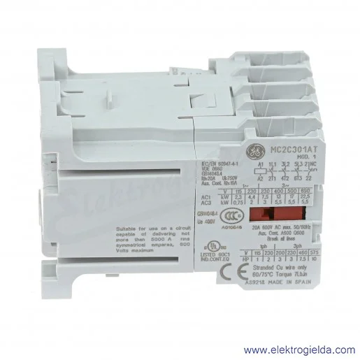 Stycznik MC2C301ATD 24V DC, 1NC, 5.5KW/400V AC-3, 20A AC-1, 3-polowy Stycznik MC2C301ATD 24V DC, 1NC, 5.5KW/400V AC-3, 20A AC-1, 3-polowy