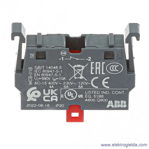 Styk pod przycisk MCB01B, NC, montaż w kasecie Styk pod przycisk MCB01B, NC, montaż w kasecie