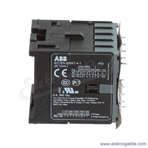 Stycznik GJL1211009R8010, B63001P, 3P, 230VAC, 3NO+1NC, 4kW, 12A Stycznik GJL1211009R8010, B63001P, 3P, 230VAC, 3NO+1NC, 4kW, 12A