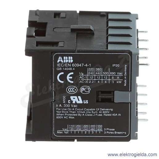 Stycznik GJL1211009R0011, B63001P, 3P, 3NO 1NC, 24VAC, 12A, 4KW Stycznik GJL1211009R0011, B63001P, 3P, 3NO 1NC, 24VAC, 12A, 4KW