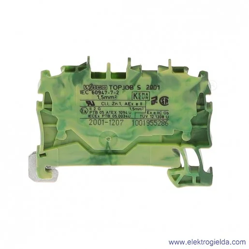 Złączka sprężynowa  2001-120471,5mm2 2-przewodowa,  ochronna żółto-zielona PE TopJob S