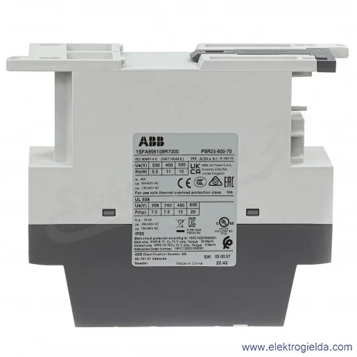 Softstart 1SFA896108R7000, PSR25-600-70, 11KW, 208...600VAC, 25A, montaż DIN Softstart 1SFA896108R7000, PSR25-600-70, 11KW, 208...600VAC, 25A, montaż DIN