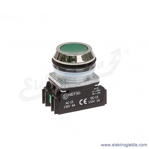 Przycisk sterowniczy NEF30 Kz2X zielony kryty 30mm 2NO Przycisk sterowniczy NEF30 Kz2X zielony kryty 30mm 2NO
