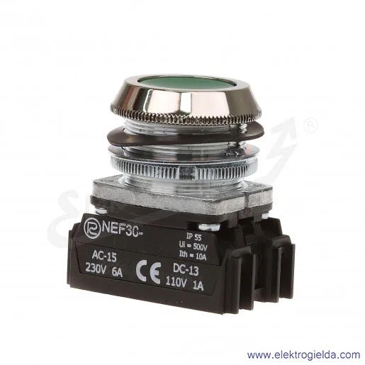 Przycisk sterowniczy NEF30 KzX zielony kryty 30mm 1NO Przycisk sterowniczy NEF30 KzX zielony kryty 30mm 1NO