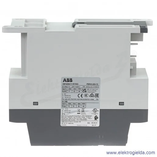 Softstart 1SFA896111R7000, PSR45-600-70, 22KW, 208...600VAC, 45A, montaż DIN Softstart 1SFA896111R7000, PSR45-600-70, 22KW, 208...600VAC, 45A, montaż DIN