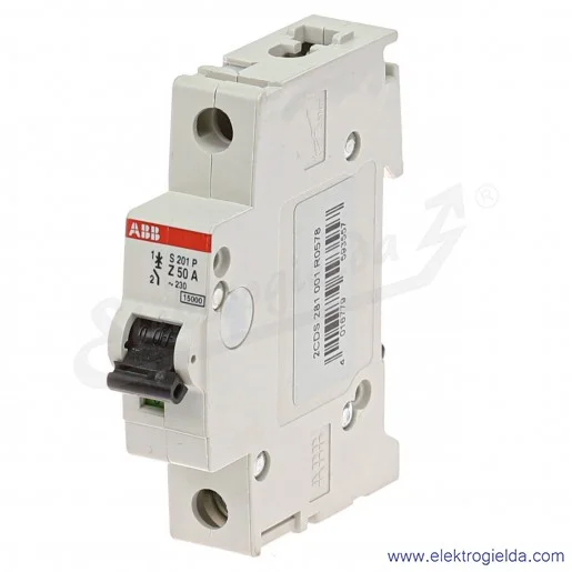Wyłącznik nadprądowy 2CDS281001R0578, S201P-Z50, 1P, 50A, typ Z, 15kA Wyłącznik nadprądowy 2CDS281001R0578, S201P-Z50, 1P, 50A, typ Z, 15kA