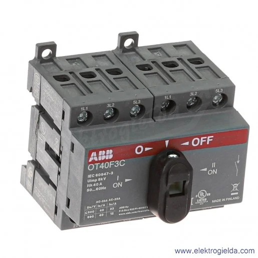 Przełącznik zasilania 1SCA104913R1001, OT40F3C, 1-0-2, 3P, 40A, bez wałka i dźwigni Przełącznik zasilania 1SCA104913R1001, OT40F3C, 1-0-2, 3P, 40A, bez wałka i dźwigni