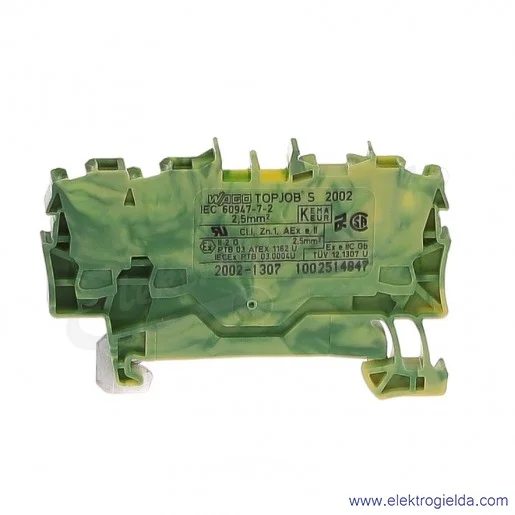 Złączka sprężynowa  2002-1307 2,5mm2 3-przewodowa, ochronna żółto-zielona PE TopJob S